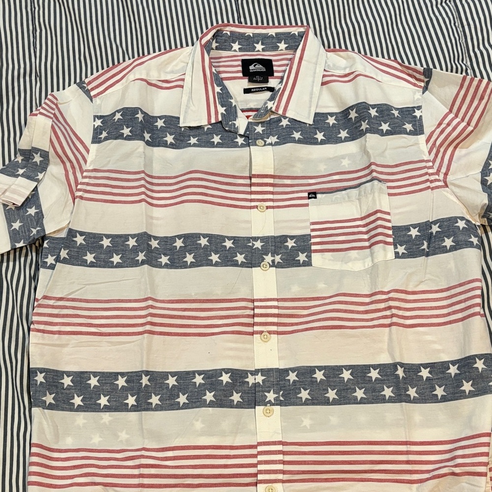 Quiksilver Red, White, and Blue Star Striped Shirt